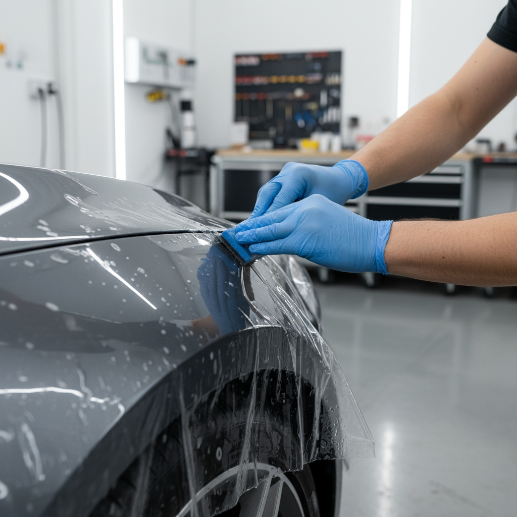 Detailaufnahme: präzise Folienmontage im Studio